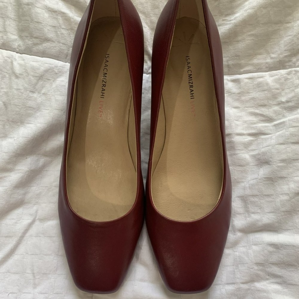 Dark Red Leather Leopard Pump Shoes - Picture 2 of 7